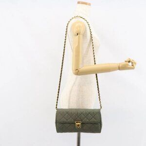 PRADA Chain Shoulder Bag Nylon Khaki Gold